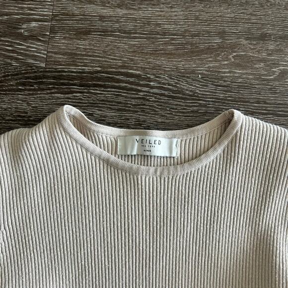 EUC Veiled New York Ribbed Knit Long Sleeve Bodysuit Beige Neutral | Size Medium - Picture 6 of 15